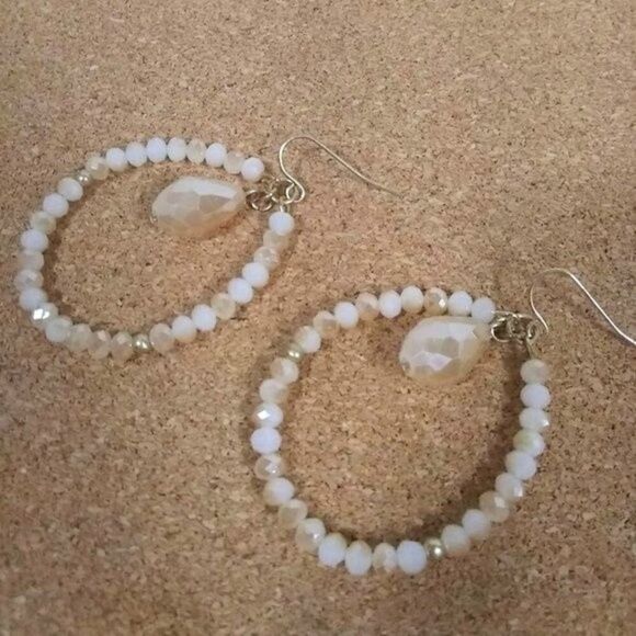 Warm Sand Beaded Teardrop Earrings - Picture 4 of 4